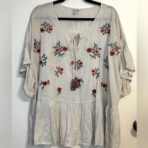 CATO Boho Floral Embroidered Blouse - Cream and Orange
